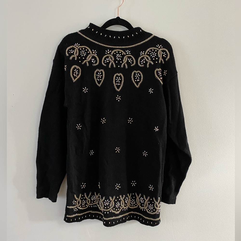 70s/80s Vintage Beaded Hearts + Flowers Wool Blend Sweater